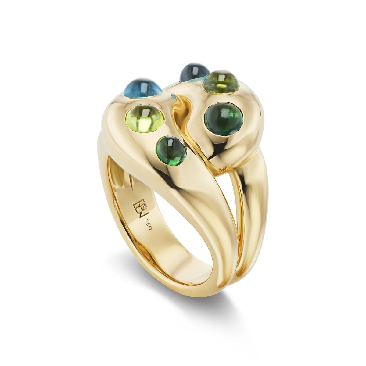 Knot Ring with Blue-Green Cabochons