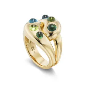 Knot Ring with Blue-Green Cabochons