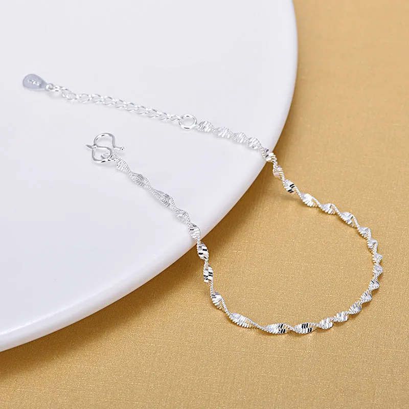 Ladies Silver Wave Water Pattern Bracelet Anklet