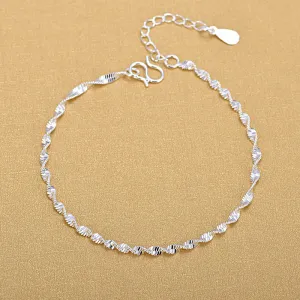 Ladies Silver Wave Water Pattern Bracelet Anklet