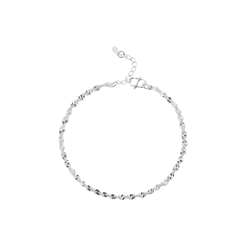 Ladies Silver Wave Water Pattern Bracelet Anklet
