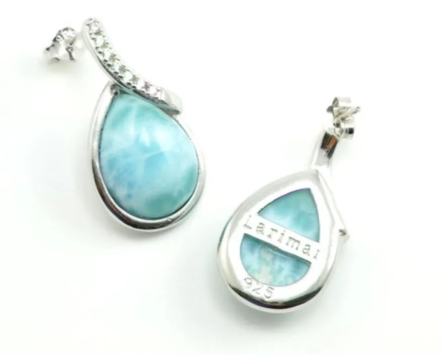 Larimar Earrings 10X14mm Pear Shape with White Sapphire Accents