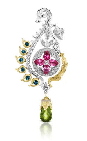 Limited Edition Maharani’s Tear of Joy Pendant  – Diamond, Blue Diamond, Pink Tourmaline & Peridot