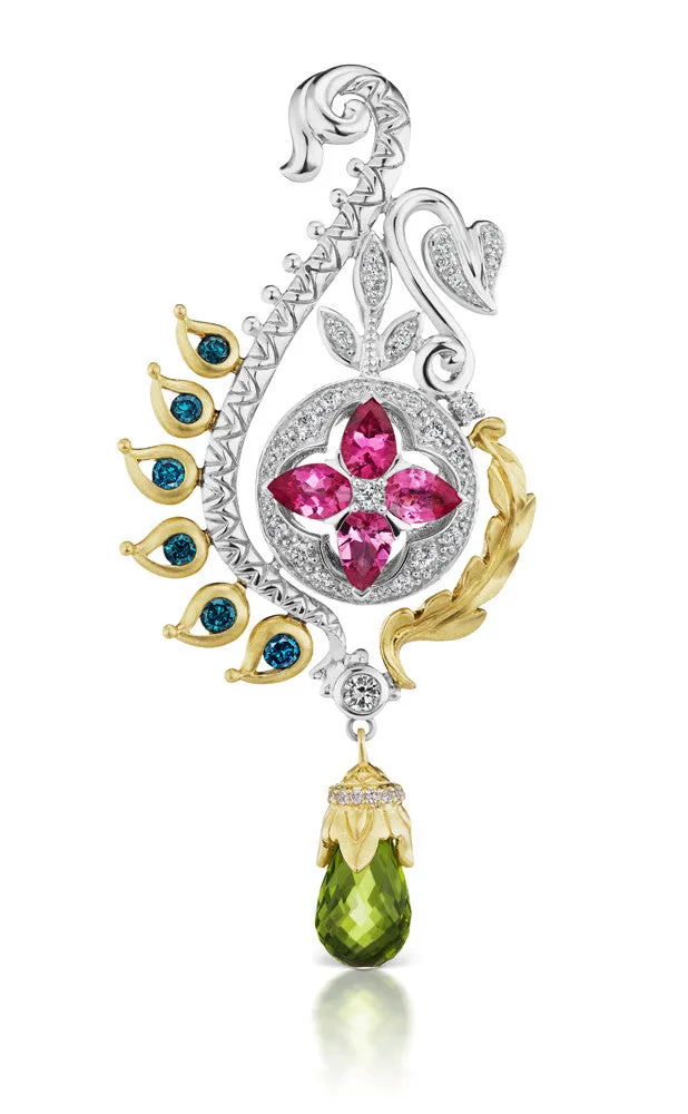 Limited Edition Maharani’s Tear of Joy Pendant  – Diamond, Blue Diamond, Pink Tourmaline & Peridot