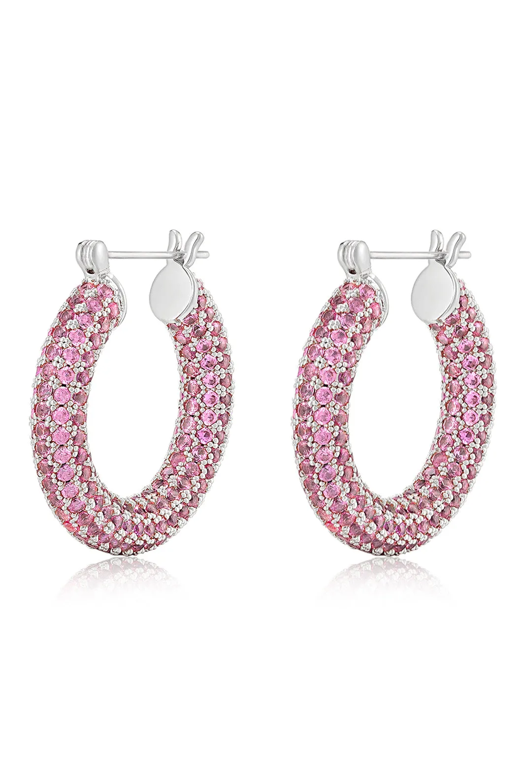Luv Aj - Pave Baby Amalfi Hoops- Pink- Silver