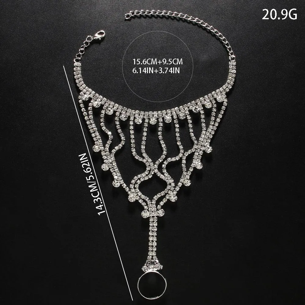 MAC118 Full Diamond  Light Luxury Tassel Ring Bracelet