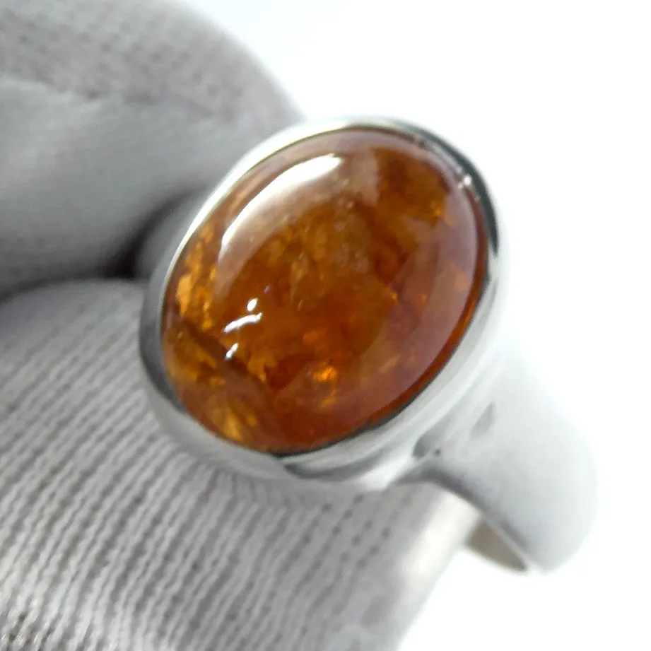 Mandarin Garnet Ring, Oval Cabochon, 925 Sterling Silver p4