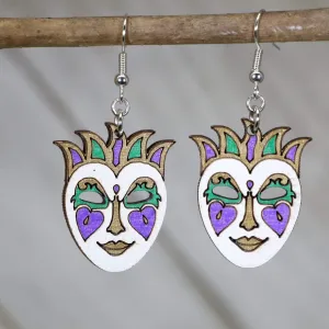 Mardi Gras Mask Wooden Dangle Earrings by Cate's Concepts, LLC