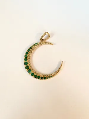 Modern, Vintage Style, 14ct Gold Emerald and Diamond Crescent Moon