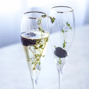 Mrs. & Mrs. Gatsby Silver Rim Champagne Flutes