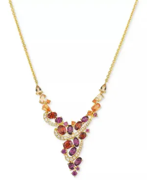 Multi-Gemstone (5-1/8 Ct. T.W.) & Vanilla Diamond (1/3 Ct. T.W.) Statement Necklace in 14K Gold, 19"   2" Extender