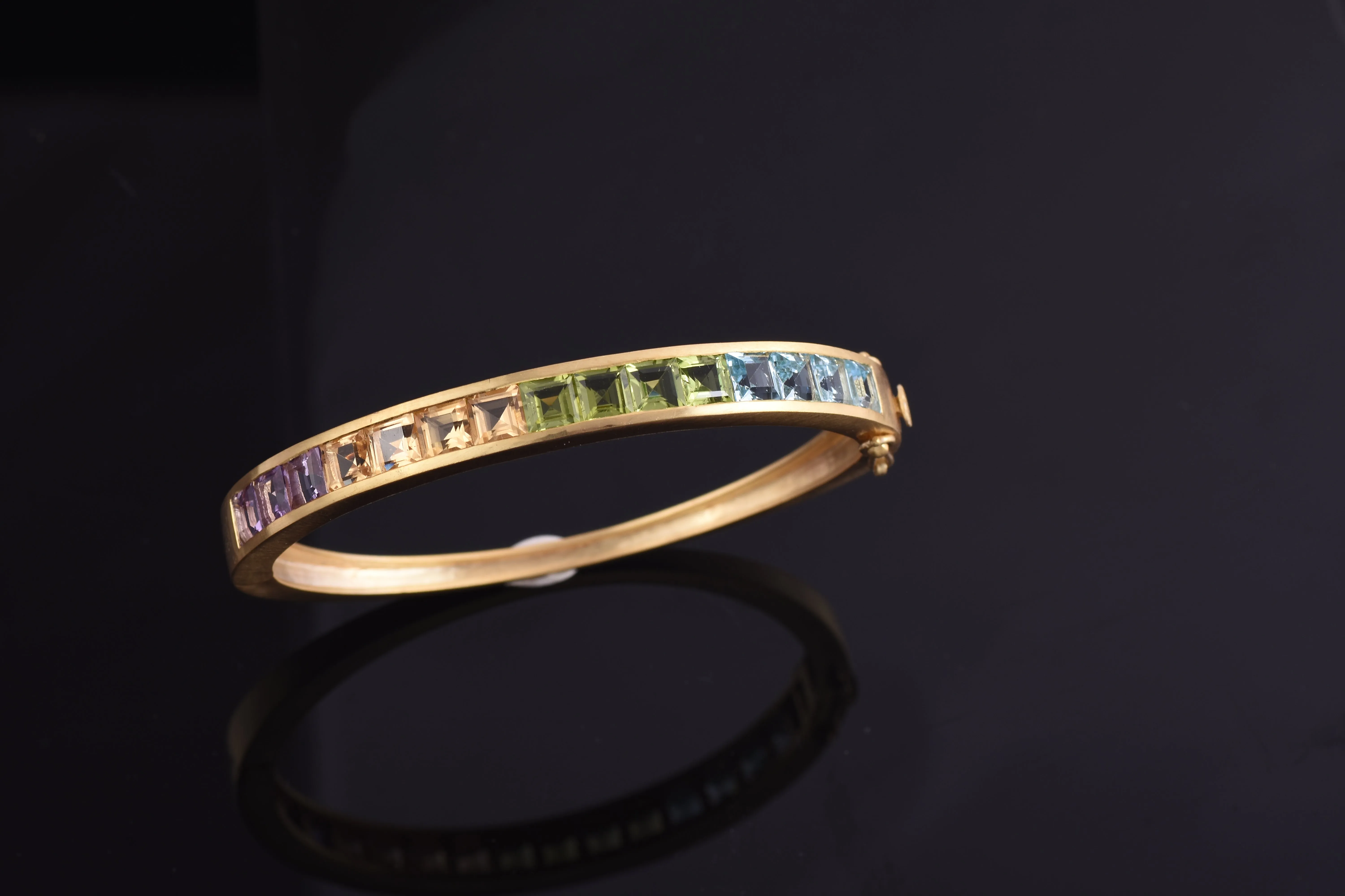 Multi Gemstone Openable Silver Bangle