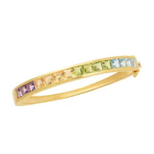 Multi Gemstone Openable Silver Bangle