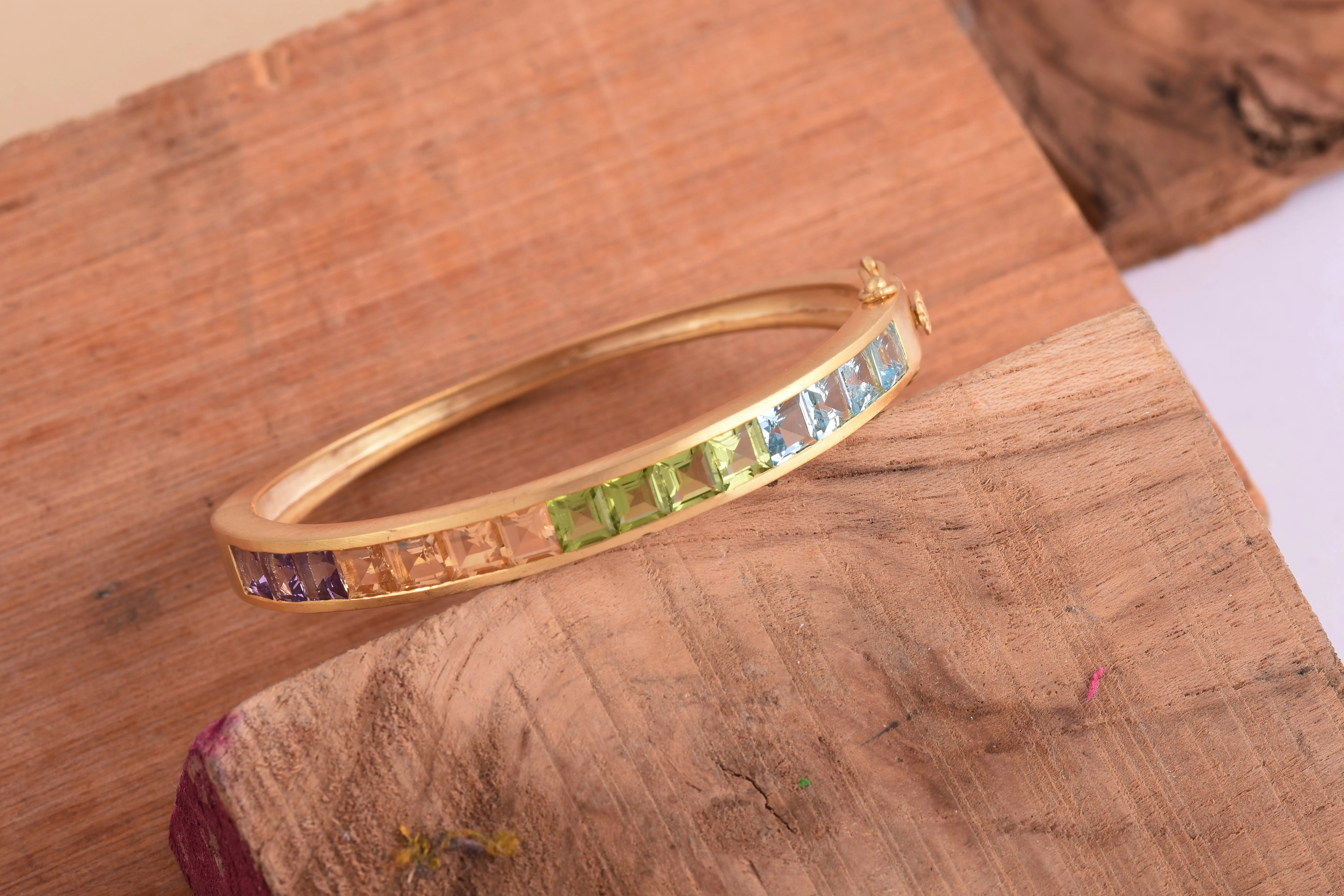 Multi Gemstone Openable Silver Bangle