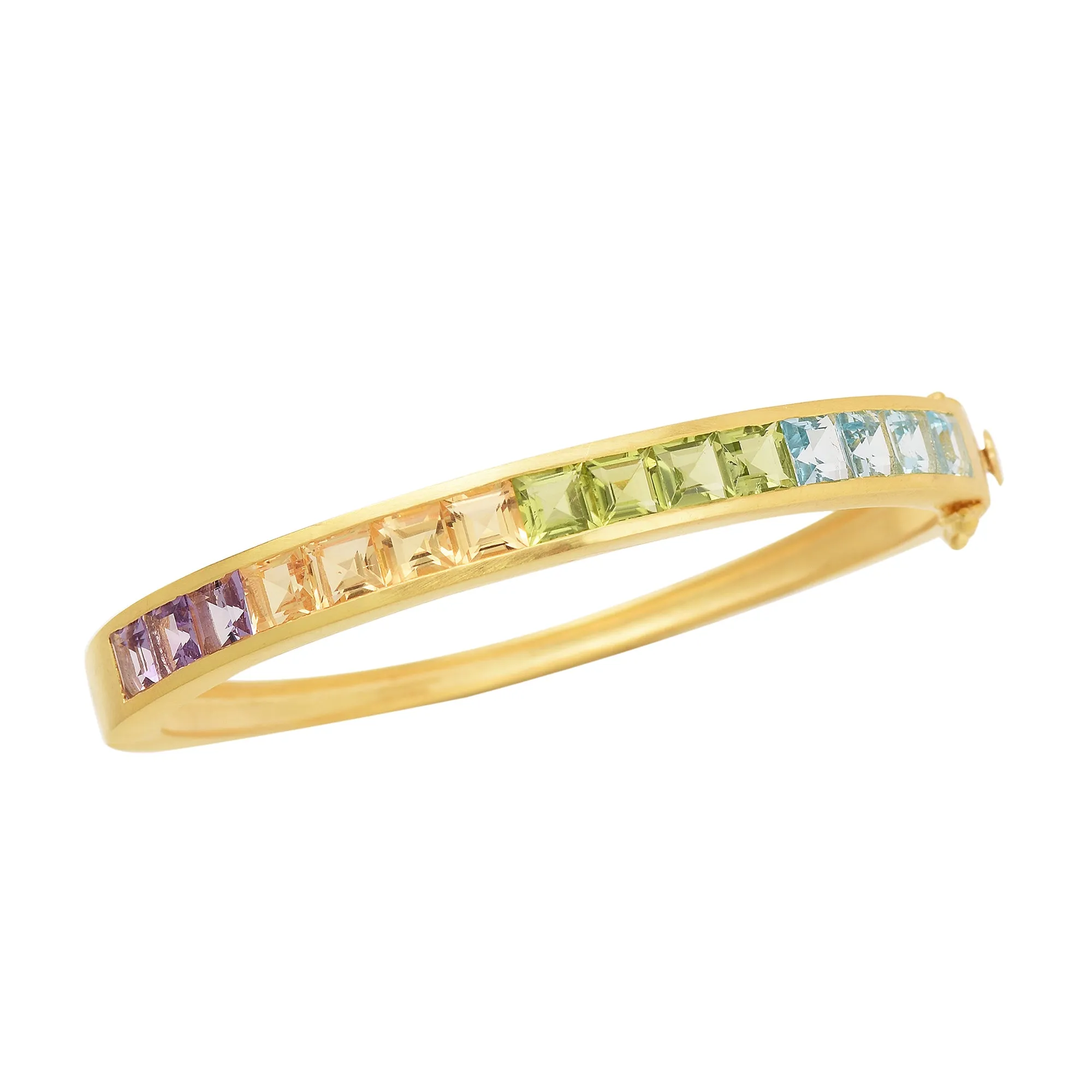 Multi Gemstone Openable Silver Bangle