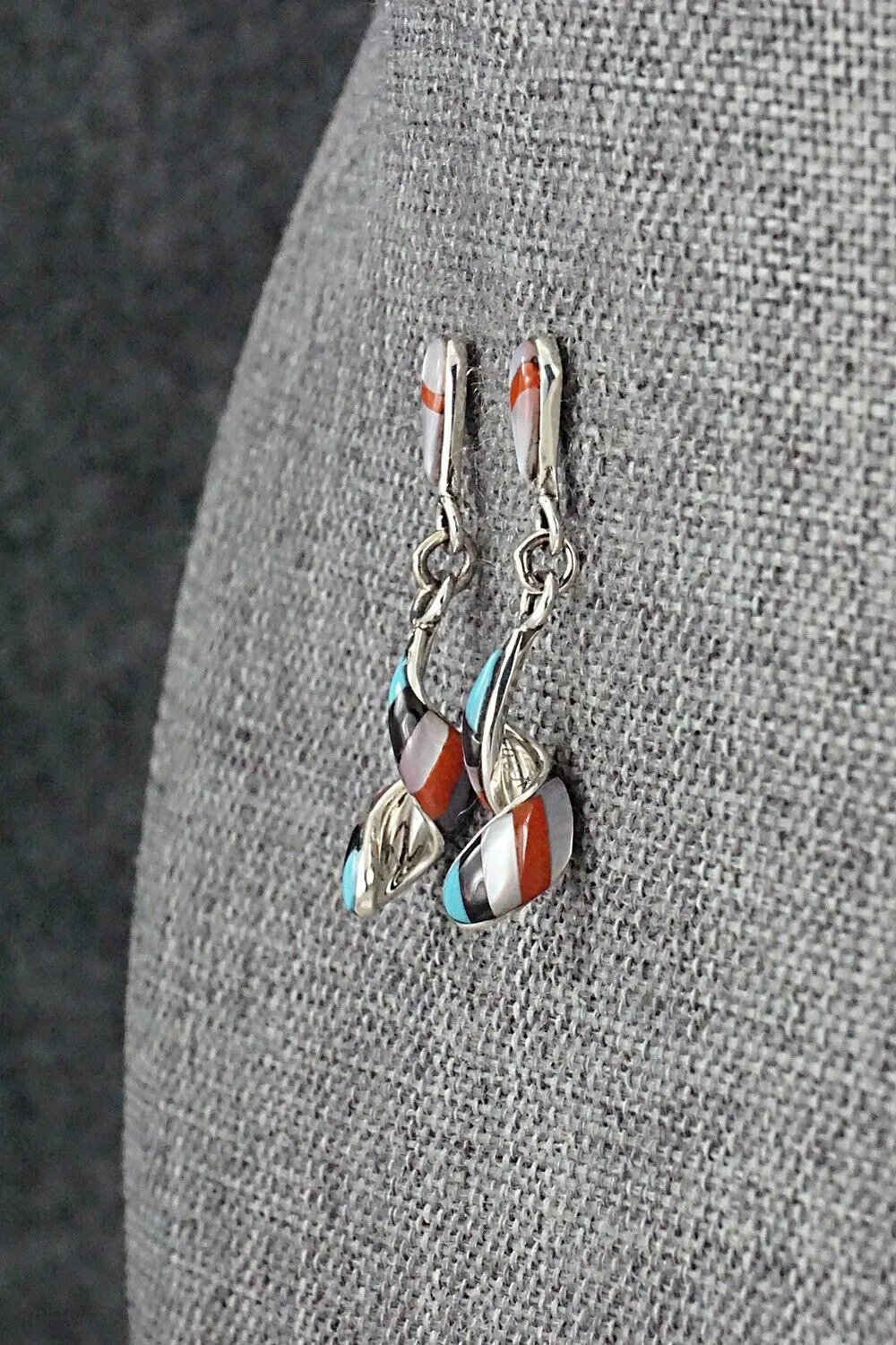 Multi-Stone & Sterling Silver Inlay Earrings - Idella Edaakie