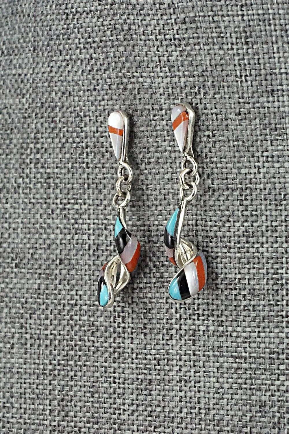 Multi-Stone & Sterling Silver Inlay Earrings - Idella Edaakie