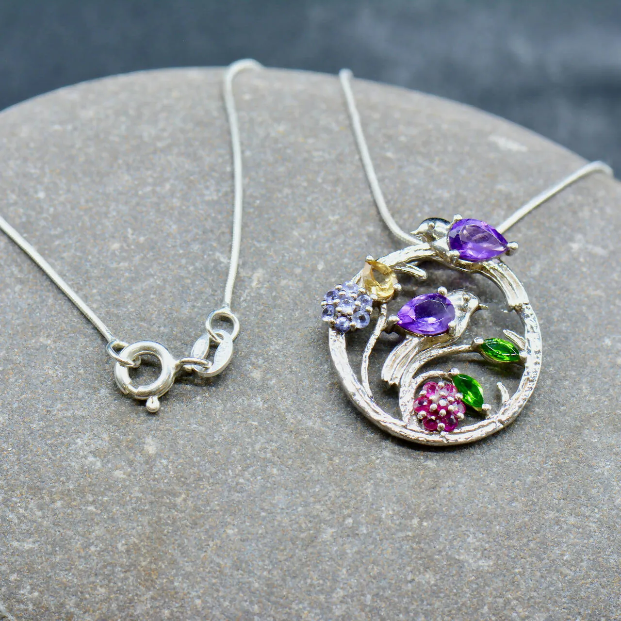 Multigems Tanzanite Ruby Amethyst Diopside Citrine Necklace Set