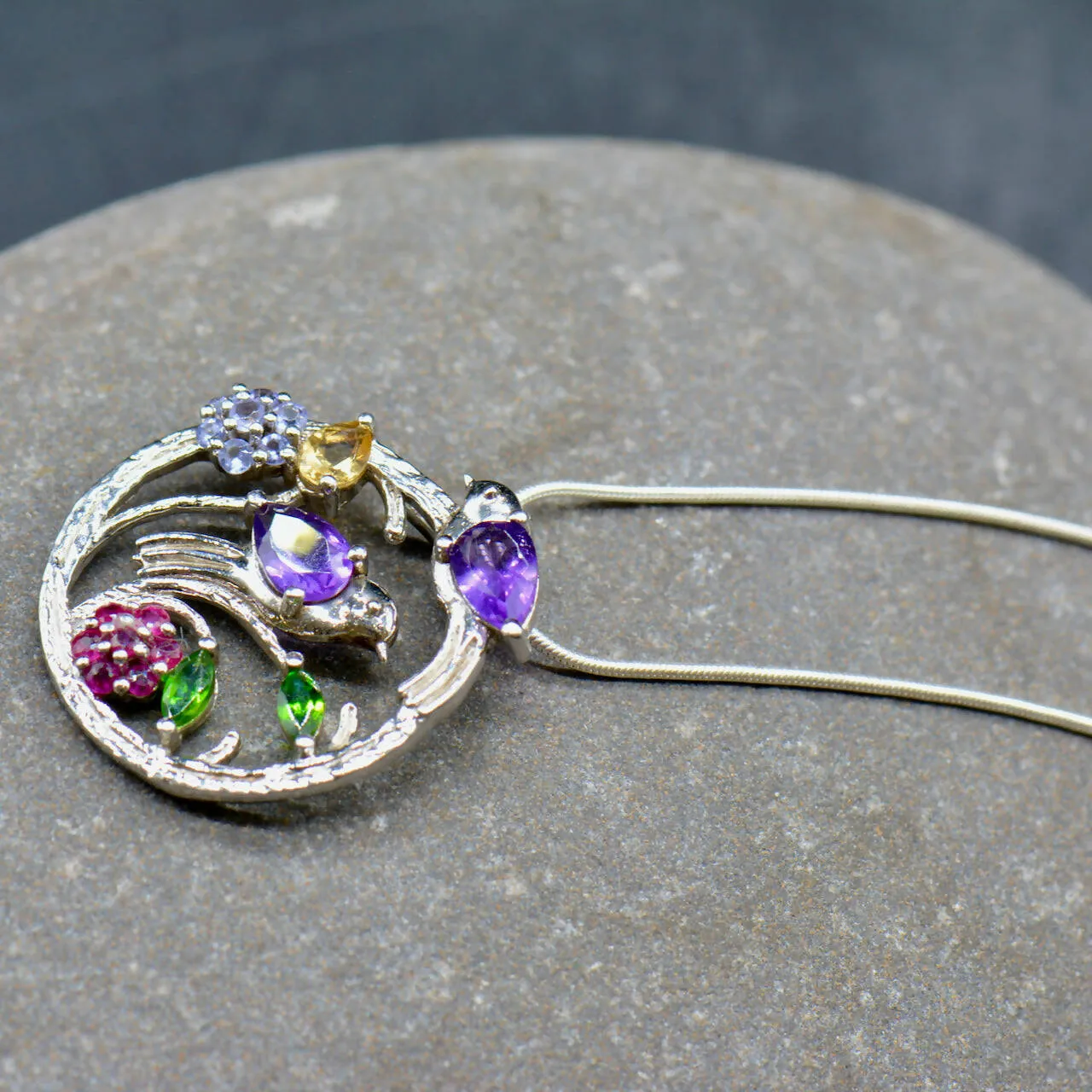 Multigems Tanzanite Ruby Amethyst Diopside Citrine Necklace Set