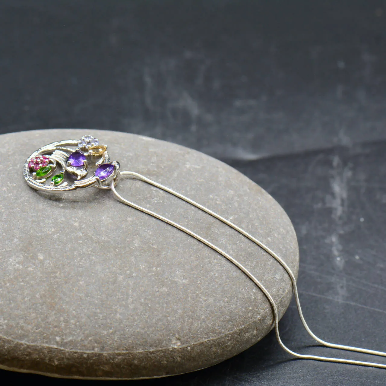 Multigems Tanzanite Ruby Amethyst Diopside Citrine Necklace Set