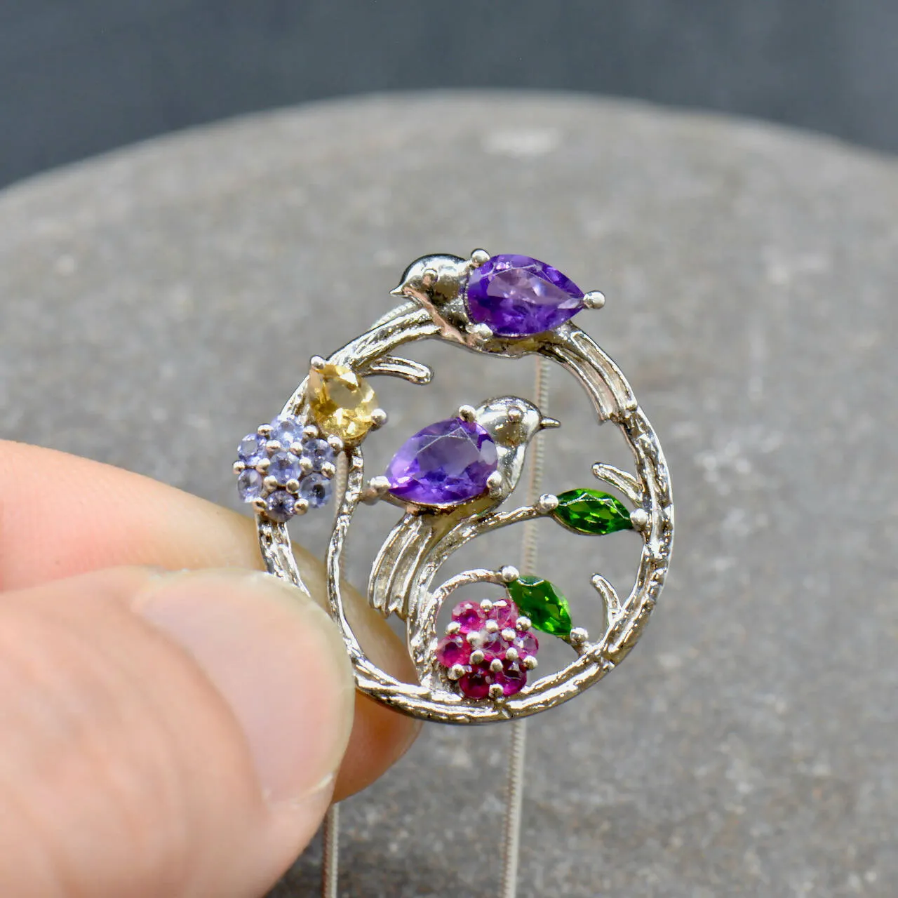 Multigems Tanzanite Ruby Amethyst Diopside Citrine Necklace Set