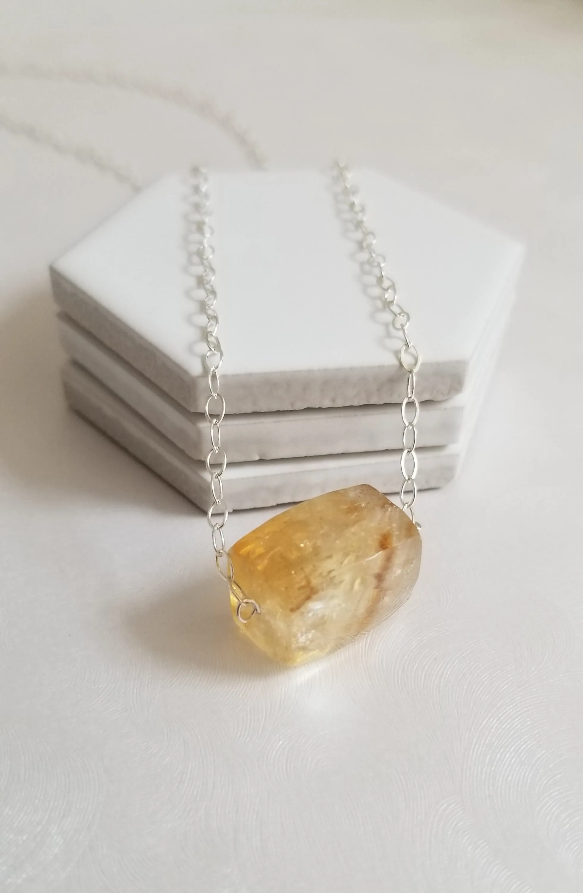 Natural Citrine Necklace, Raw Citrine Crystal Necklace