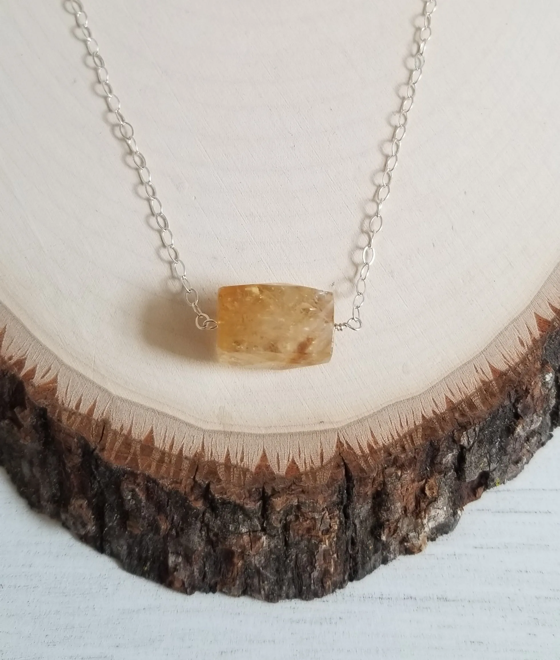 Natural Citrine Necklace, Raw Citrine Crystal Necklace