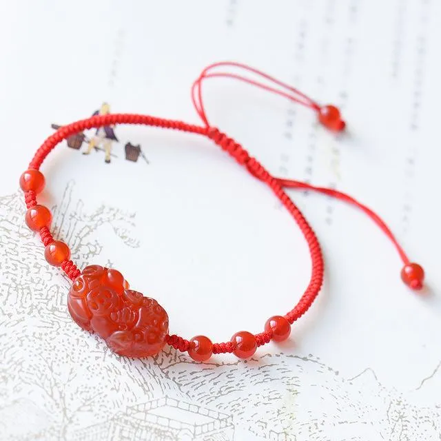 Natural Red Garnet Pixiu Wealth Anklet Bracelet