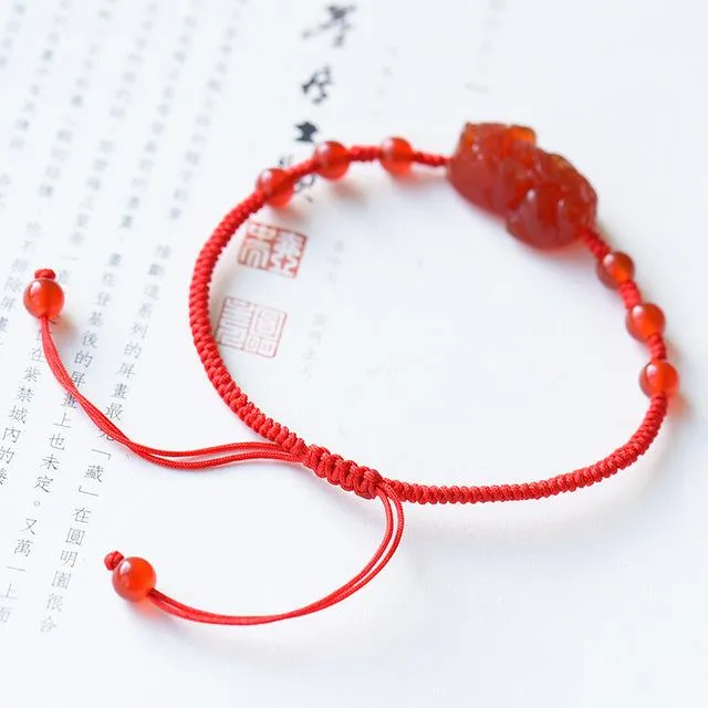 Natural Red Garnet Pixiu Wealth Anklet Bracelet