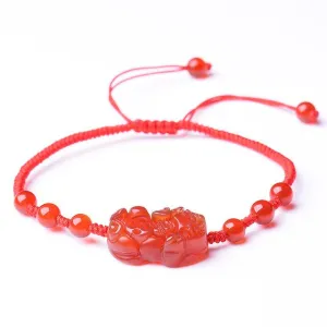 Natural Red Garnet Pixiu Wealth Anklet Bracelet