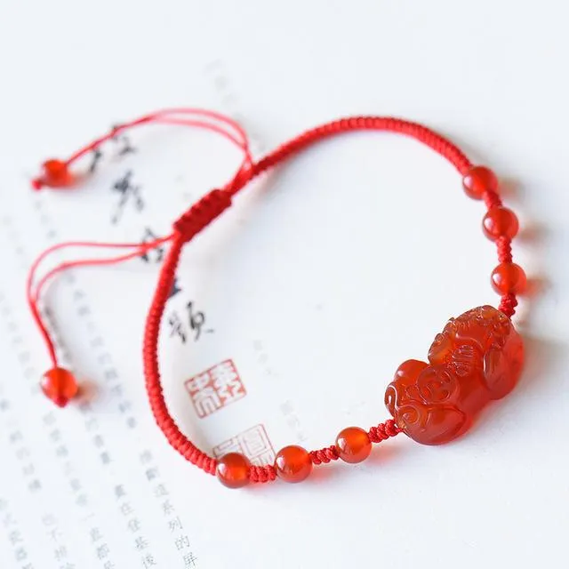 Natural Red Garnet Pixiu Wealth Anklet Bracelet