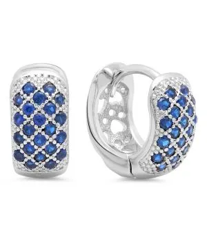 Nice Micro Setting Sapphire Color CZ Brass Huggie Earrings