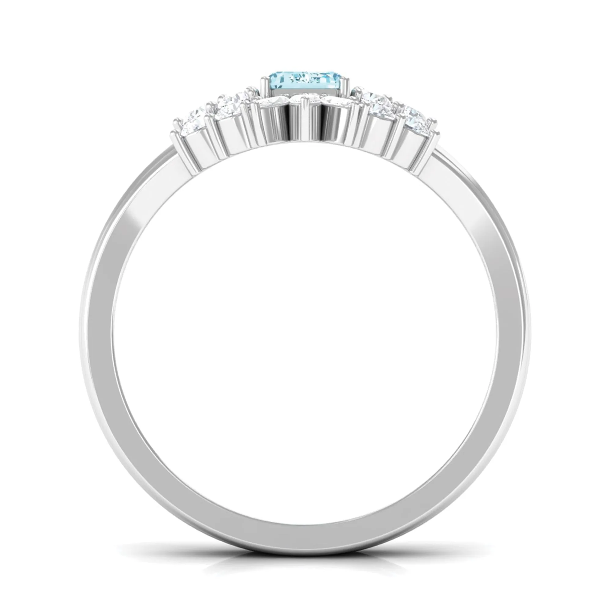 Octagon Aquamarine Solitaire Stackable Ring Set with Diamond