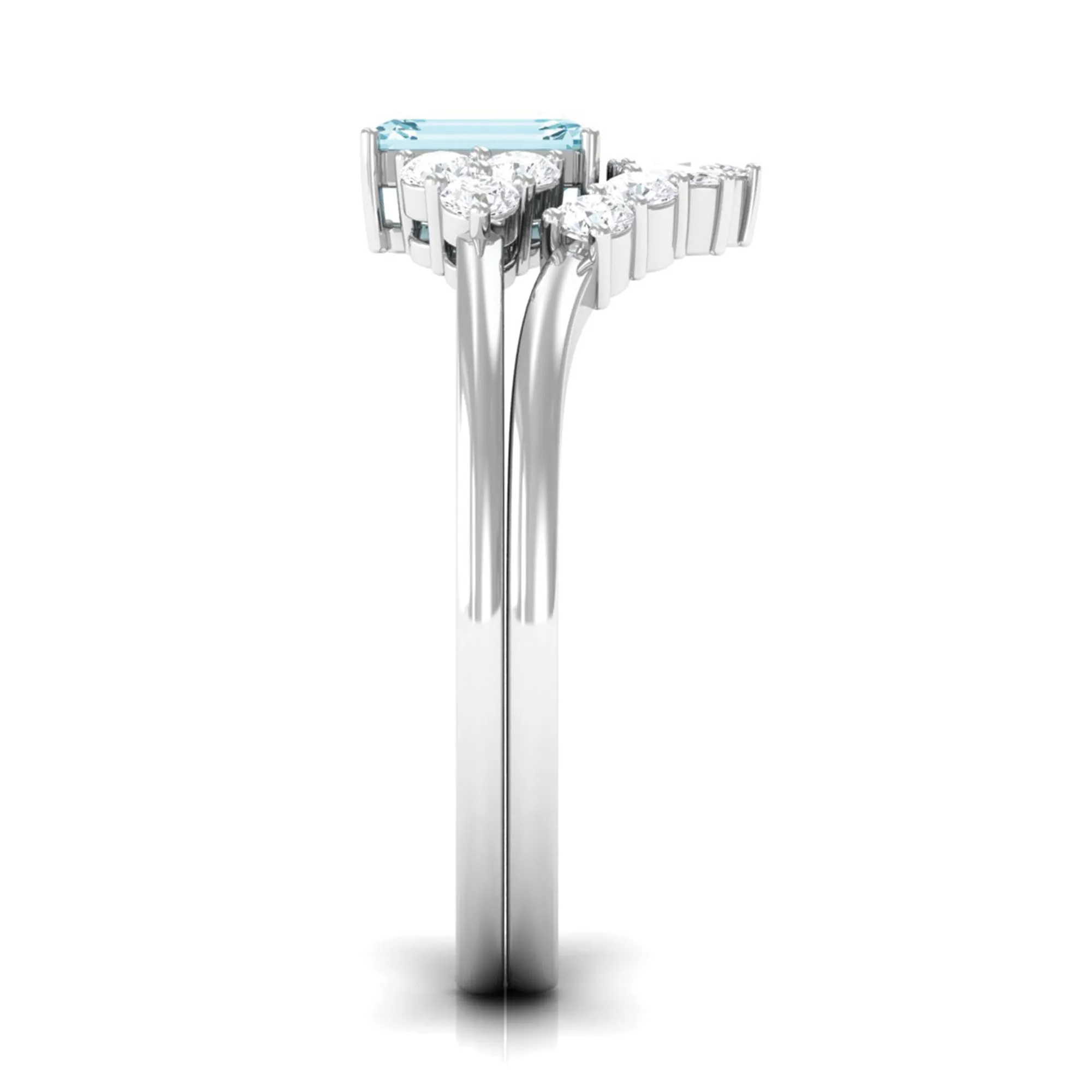 Octagon Aquamarine Solitaire Stackable Ring Set with Diamond