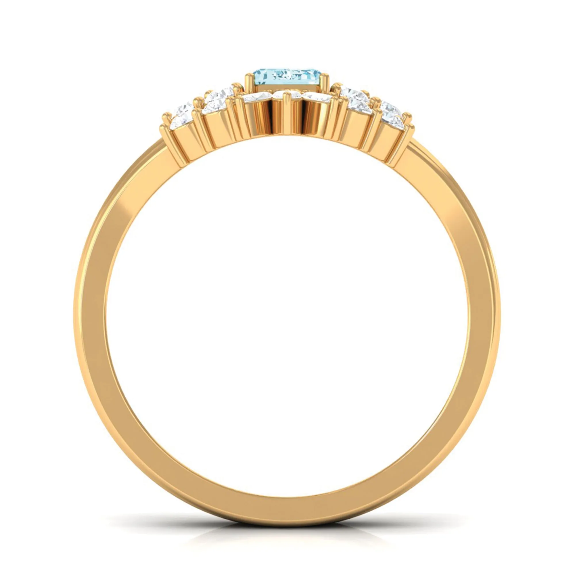 Octagon Aquamarine Solitaire Stackable Ring Set with Diamond