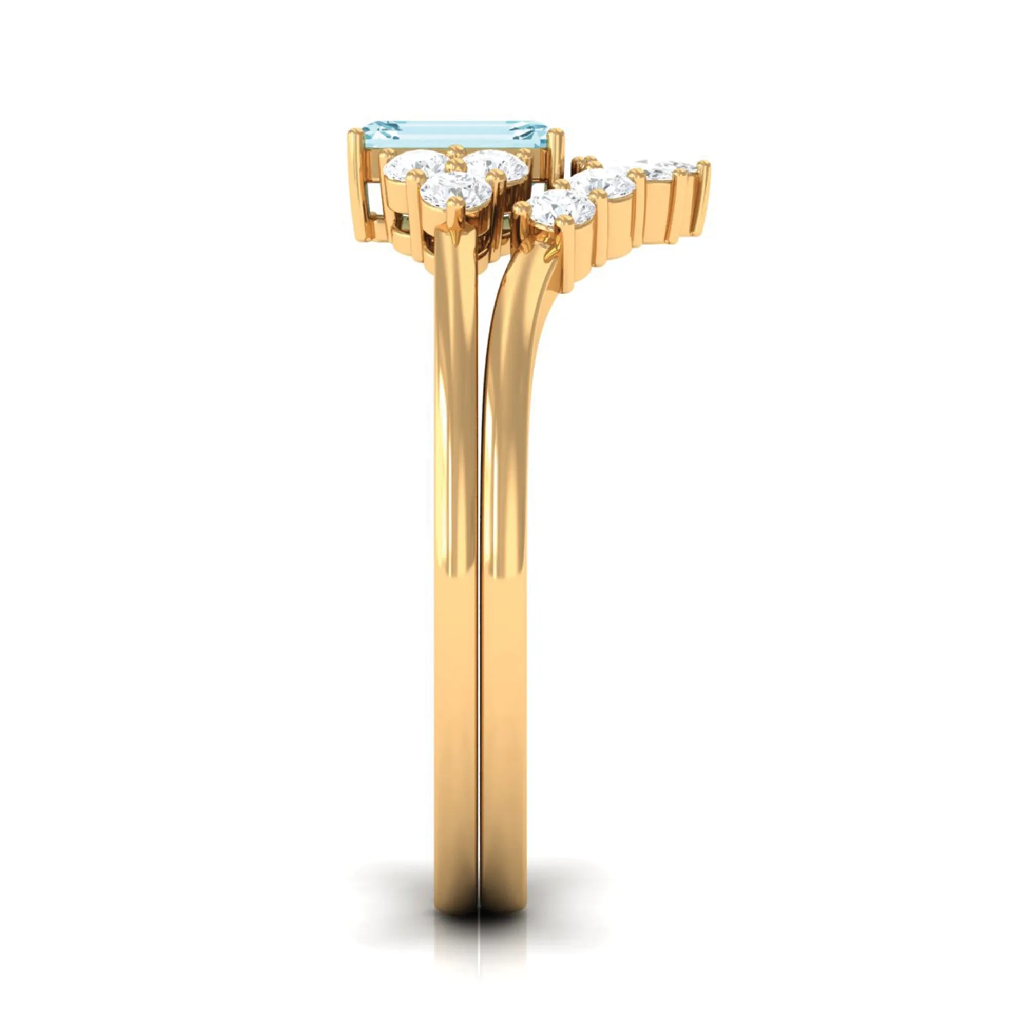 Octagon Aquamarine Solitaire Stackable Ring Set with Diamond