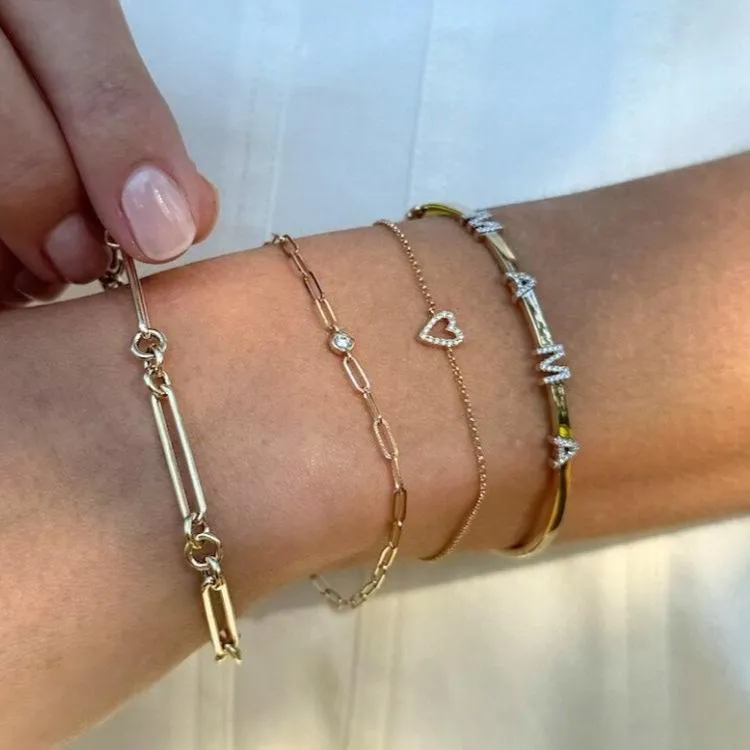 Paper Clip & Diamond Bezel Bracelet
