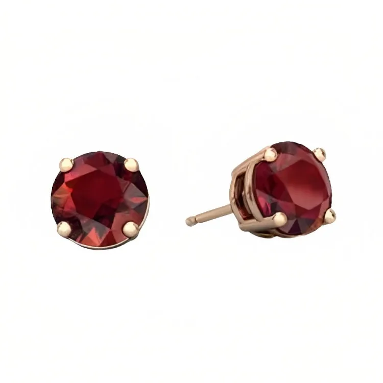 Paris Jewelry 18k Rose Gold 2 Pair Created Garnet 4mm Round & Princess Cut Stud Earrings Plated