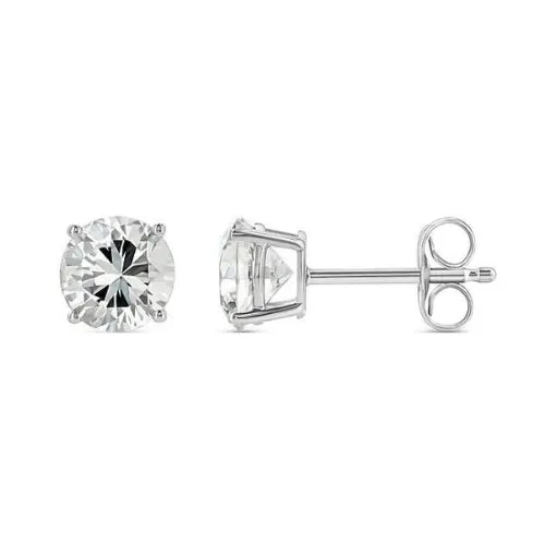 Paris Jewelry 18k White Gold 2 Pair Created White Sapphire 6mm Round & Princess Cut Stud Earrings Plated