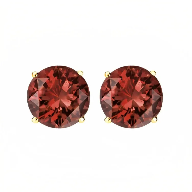 Paris Jewelry 18k Yellow Gold 2 Pair Created Garnet 4mm, 6mm Round & Princess Cut Stud Earrings Plated
