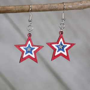 Patriotic USA Stars Wooden Dangle Earrings by Cate's Concepts, LLC