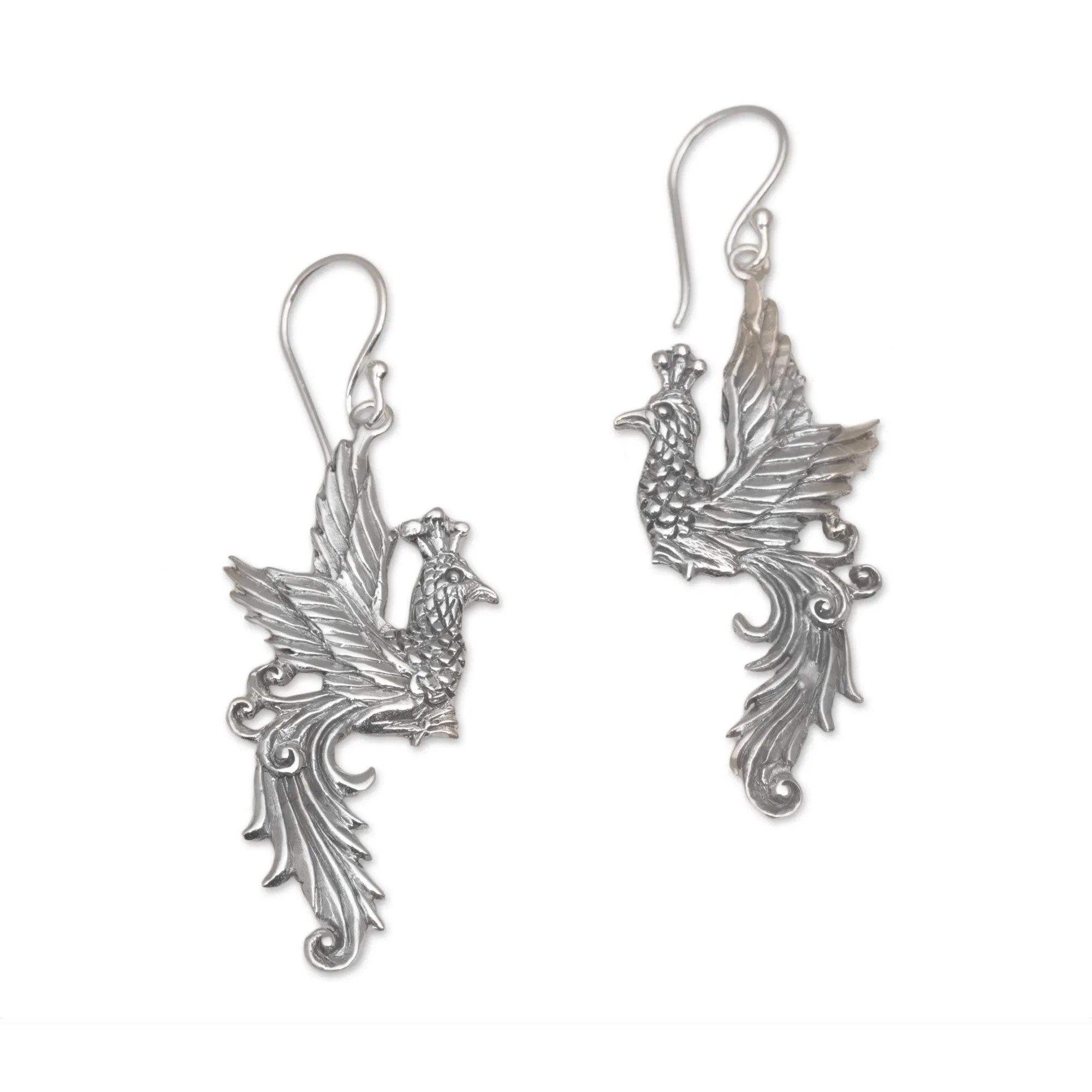 Peacock Motif Sterling Silver Dangle Earrings - Merak Majesty | NOVICA