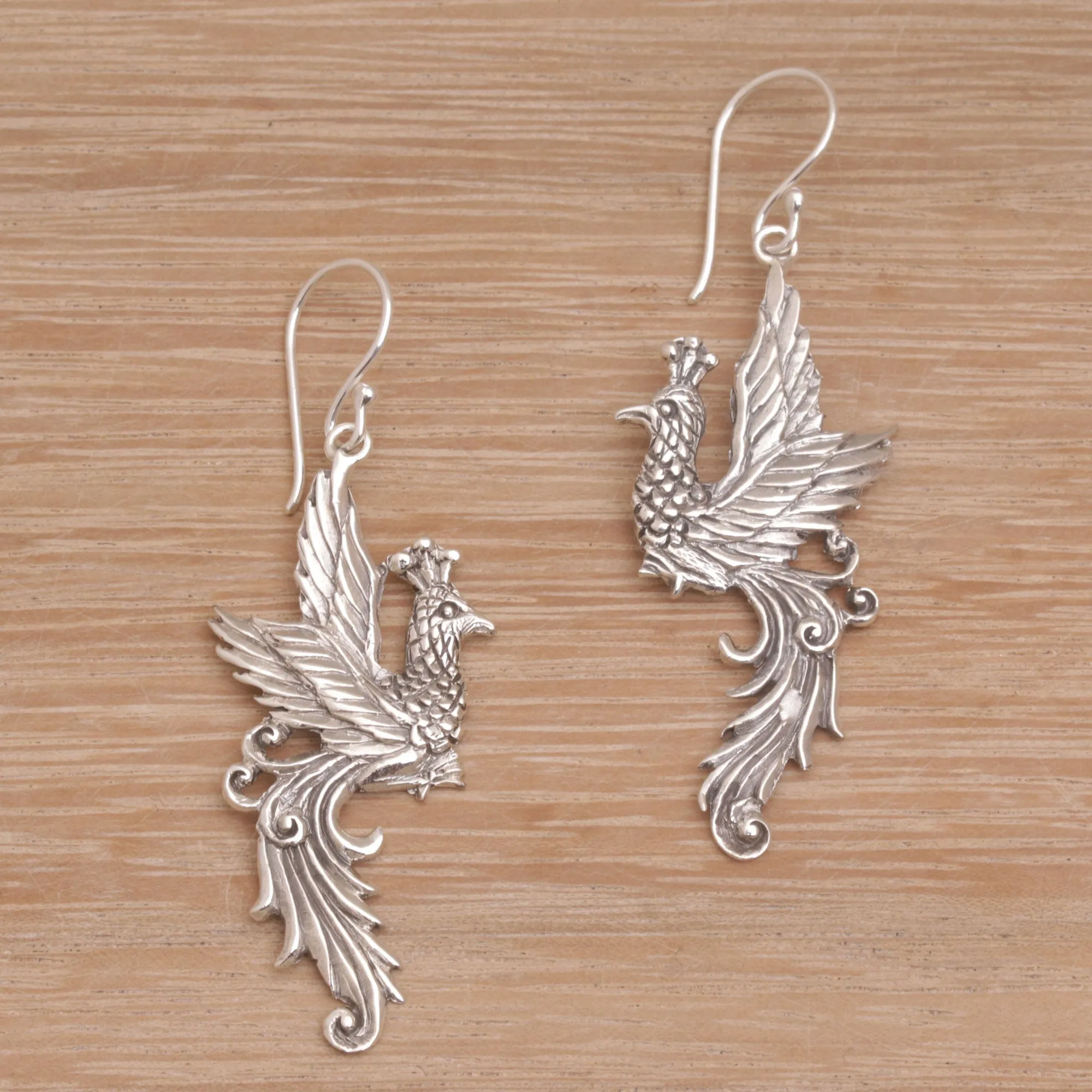 Peacock Motif Sterling Silver Dangle Earrings - Merak Majesty | NOVICA