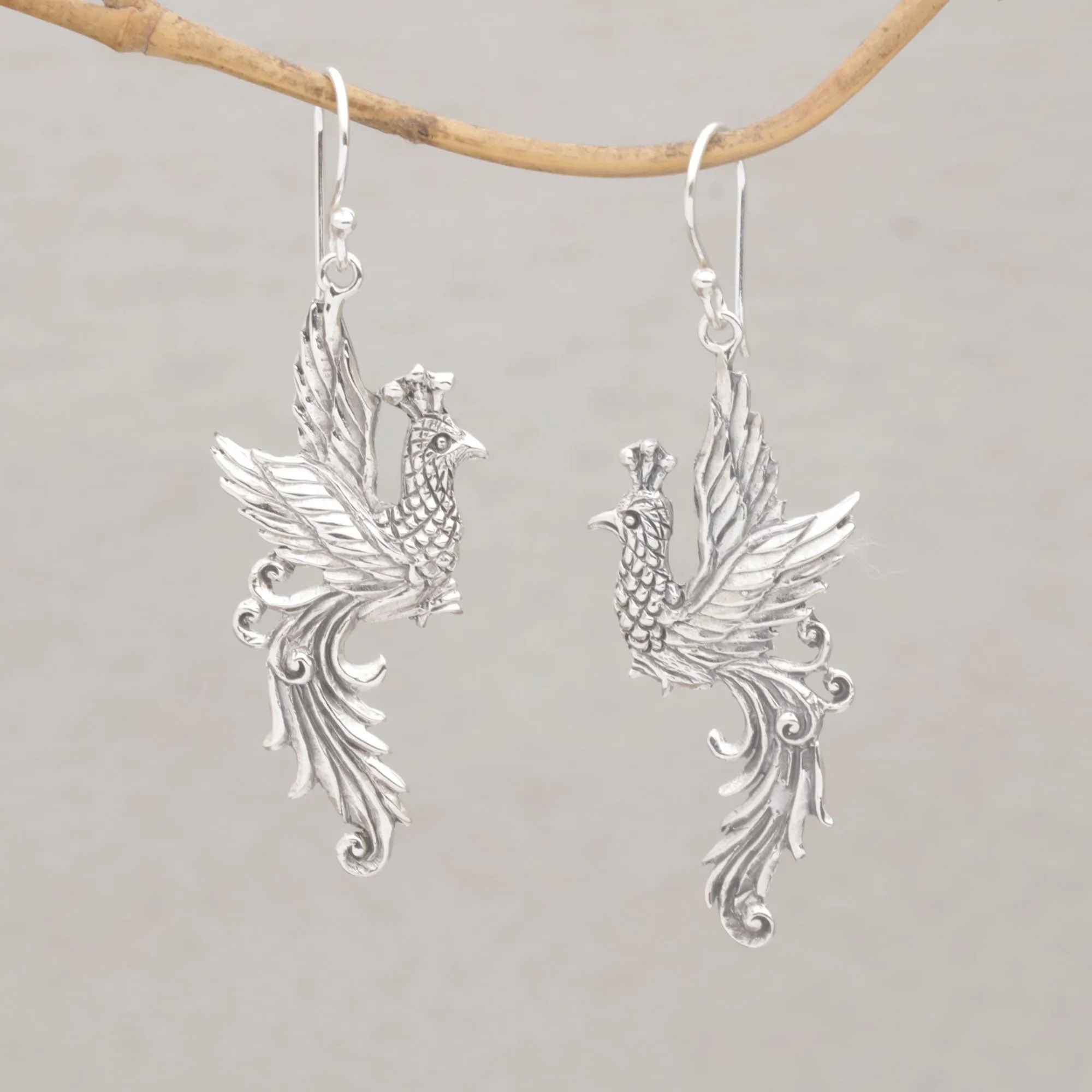 Peacock Motif Sterling Silver Dangle Earrings - Merak Majesty | NOVICA