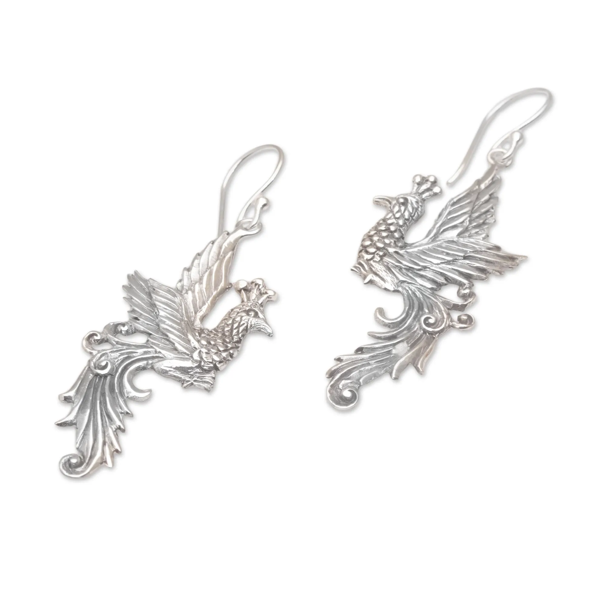 Peacock Motif Sterling Silver Dangle Earrings - Merak Majesty | NOVICA