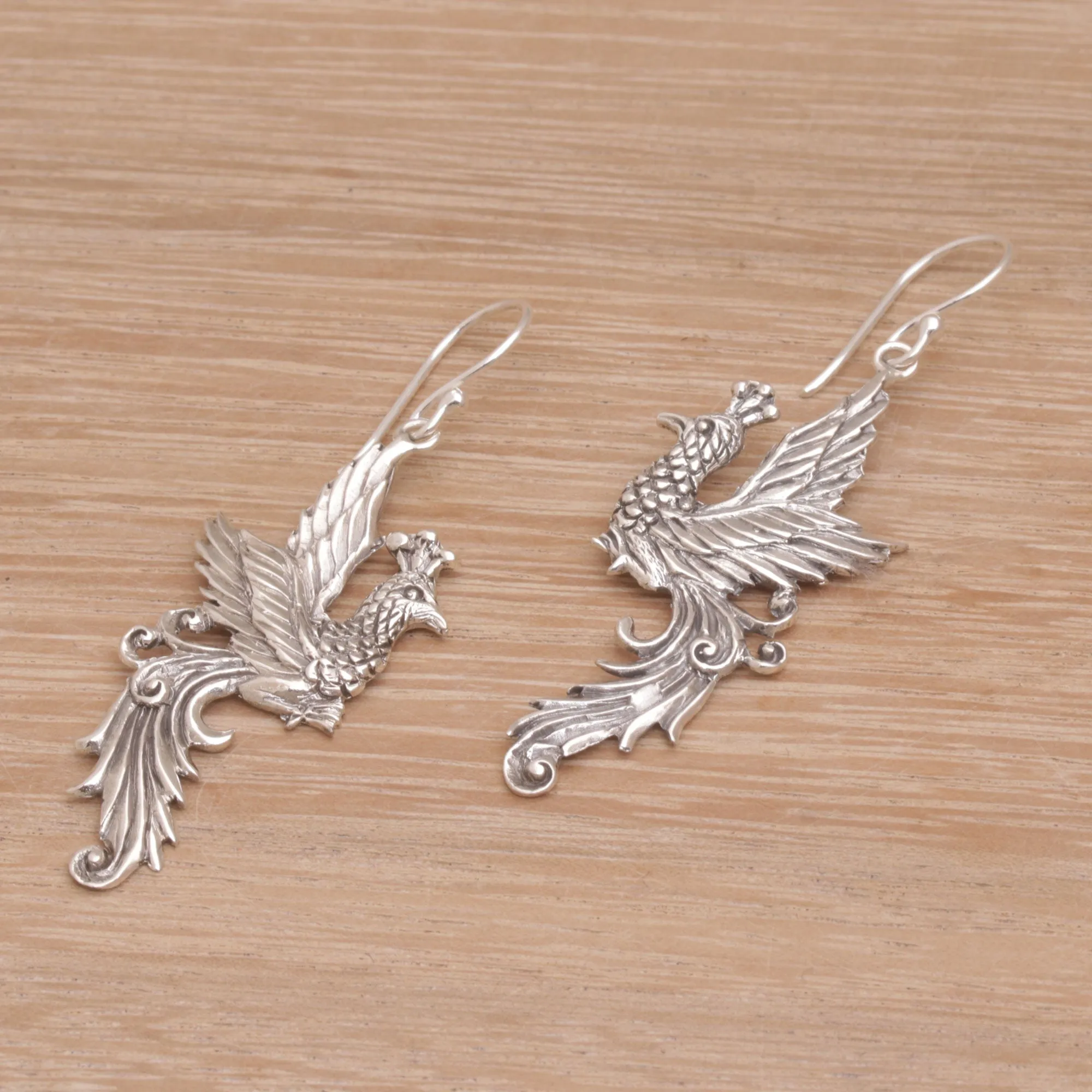 Peacock Motif Sterling Silver Dangle Earrings - Merak Majesty | NOVICA