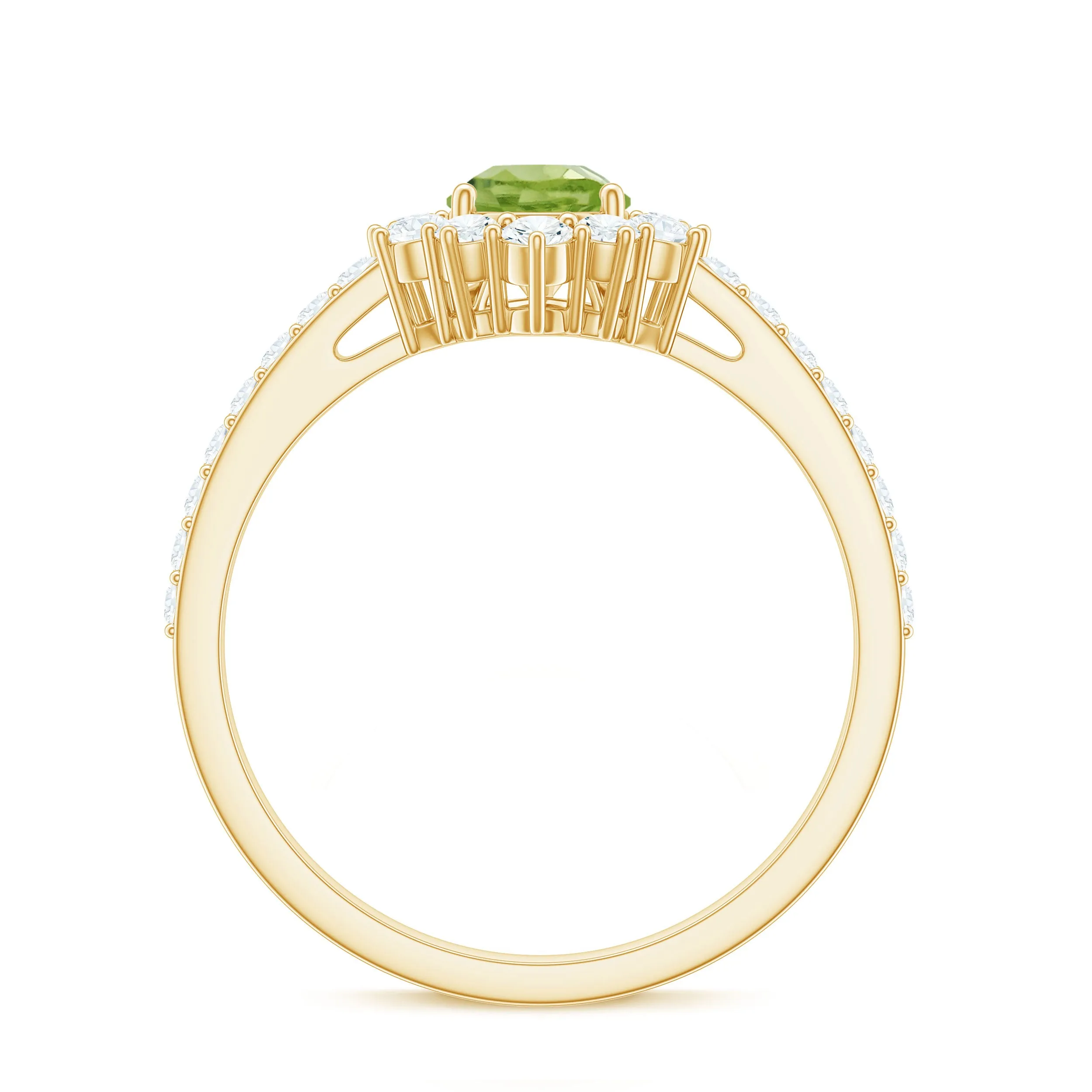 Pear Cut Natural Peridot Ring with Diamond Half Halo