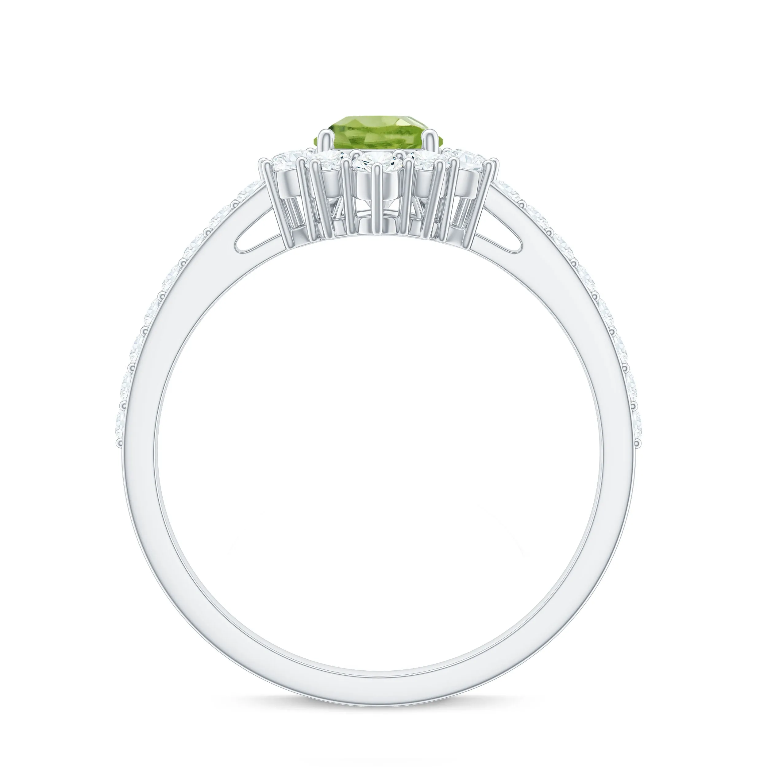 Pear Cut Natural Peridot Ring with Diamond Half Halo