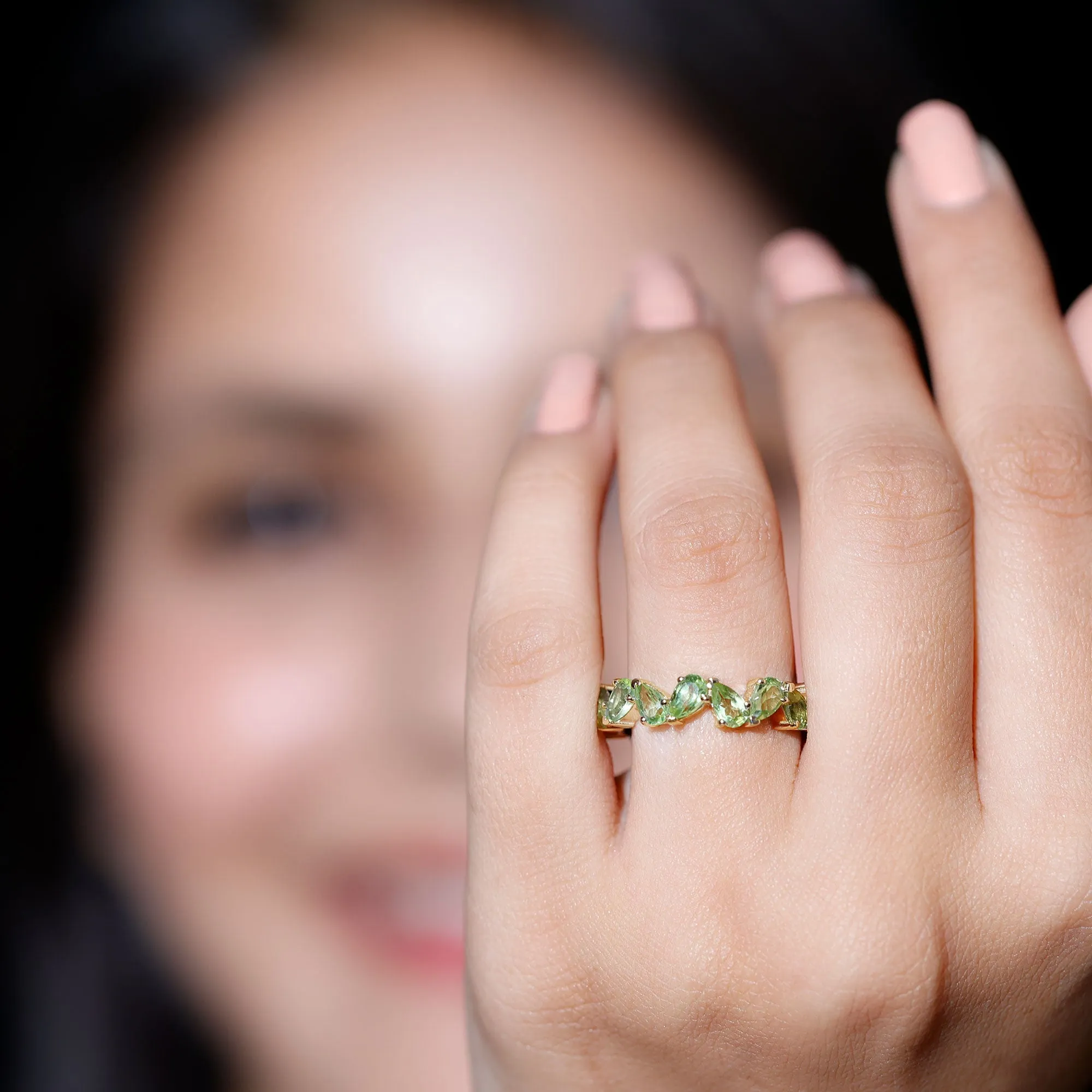 Pear Shape Peridot Full Eternity Band