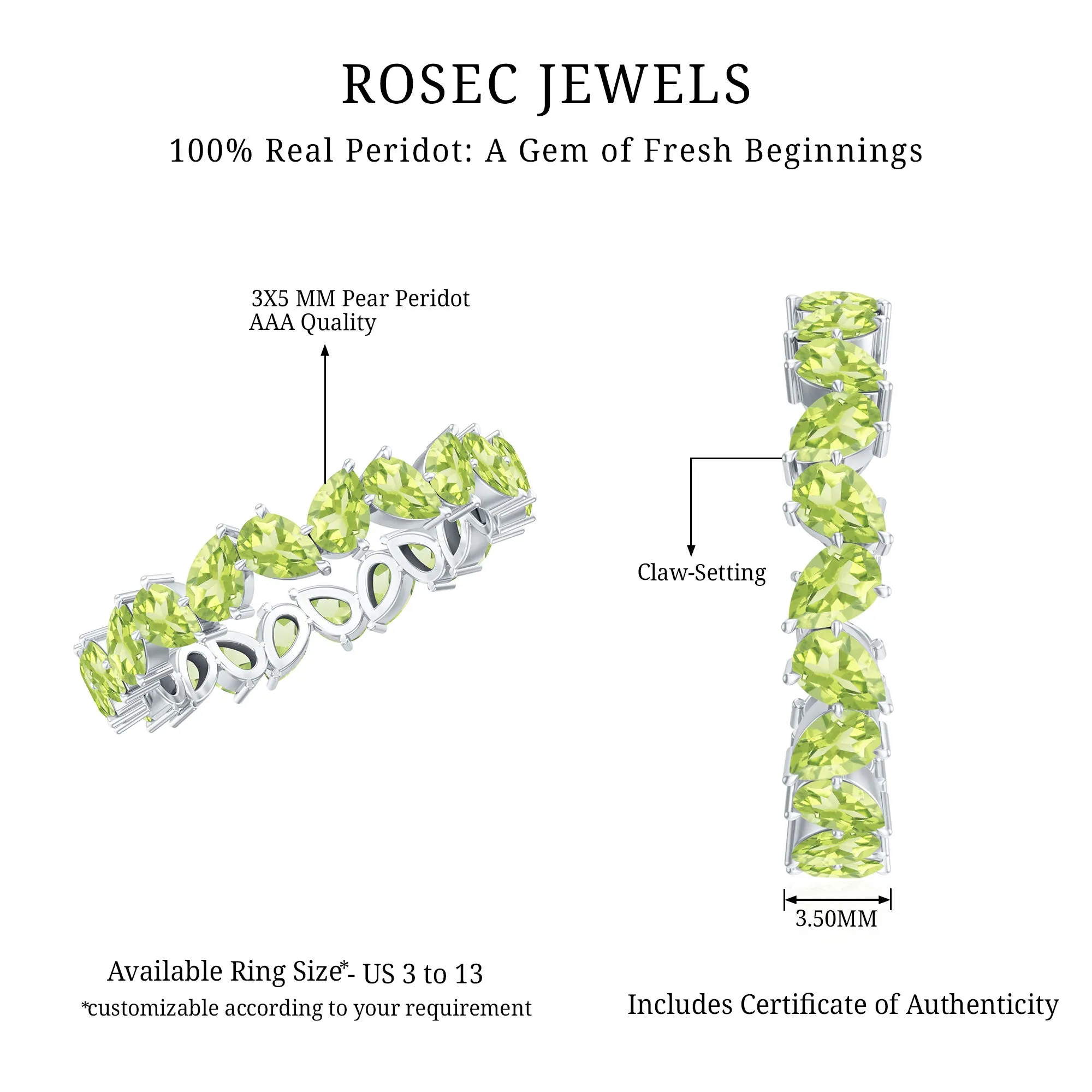 Pear Shape Peridot Full Eternity Band